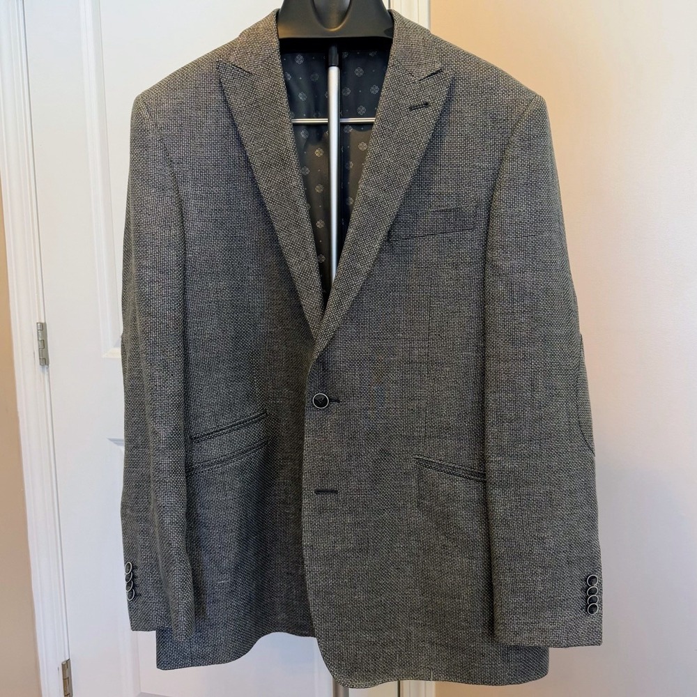 Joseph Abboud Men's Reda Linen Wool Blend Sport Coat Blazer Gray Weave Size 44L